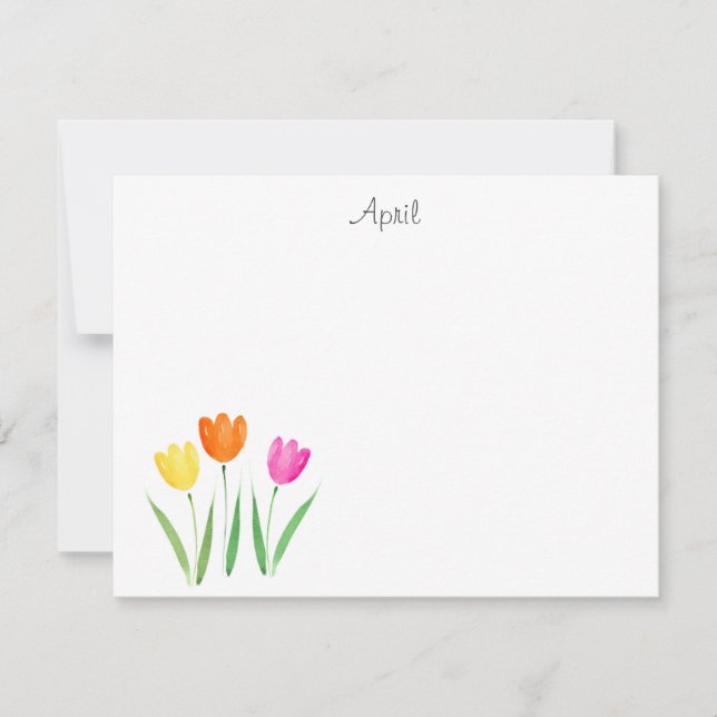 Gelb, rosa, orange Wasserfarben, Tulip Stiele Hinw Mitteilungskarte (Vorderseite)
