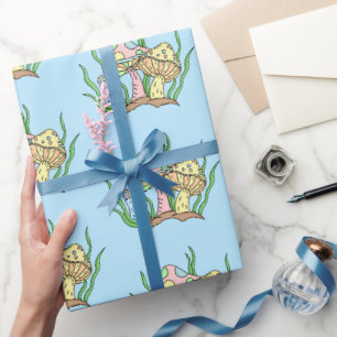 Gelb Rosa Pop-Art Stil Retro Pilz Geburtstag Geschenkpapier