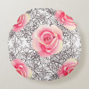 Gelb rosa Rose Print Round Kissen