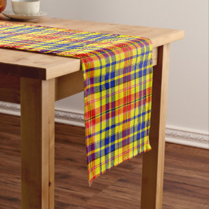 Gelb Rot Blau Kariertes Tartan Design Kurzer Tischläufer