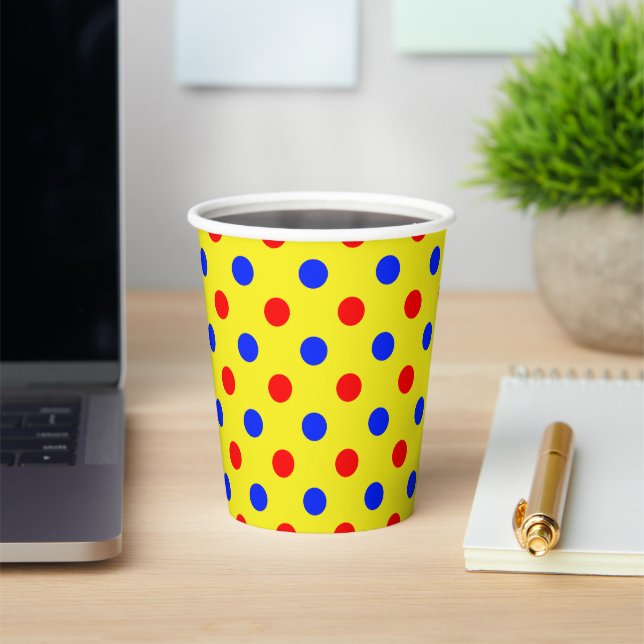 Gelb Rot Blau Punkte Design  Pappbecher (InSitu)