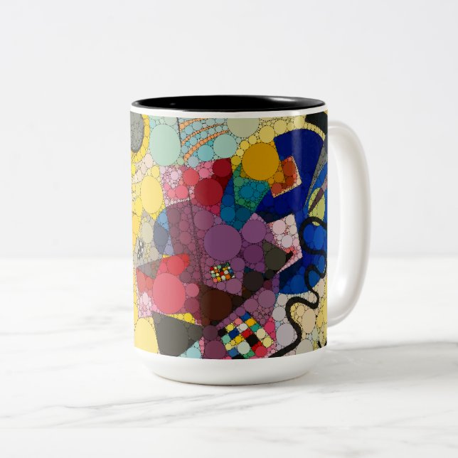 Gelb, rot, blau, unendlich Punkte - nach Kandinsky Zweifarbige Tasse (VorderseiteRechts)
