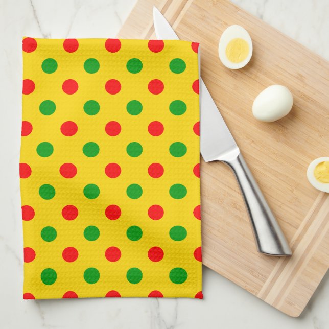 Gelb Rot Grün Polka Punkte Design  Geschirrtuch (Viertel Falte)
