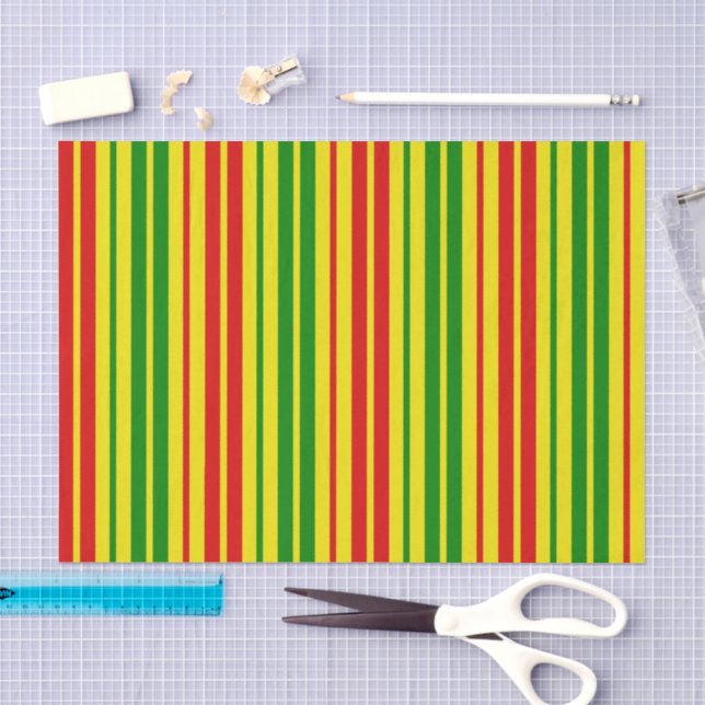 Gelb Rot Grün Streifen Muster   Seidenpapier (Handwerk)