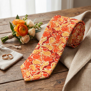 Gelb Rot Orange Bali Batik-Stil Paisley-Muster Krawatte