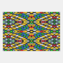 Gelb, Rot und Blau gestanztes Glas Geschenkpapier Set