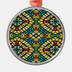 Gelb, Rot und Blau gestanztes Glas Silbernes Ornament