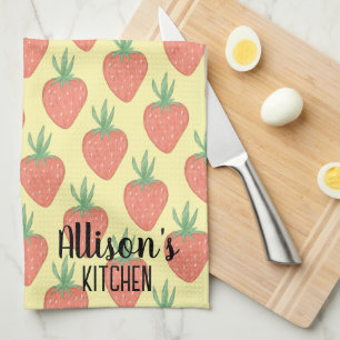 🍓 Gelb + Rote Wasserfarbe Erdbeermuster Geschirrtuch