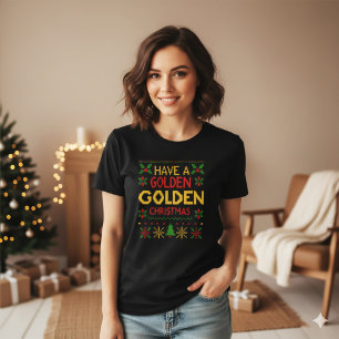 Gelb-Rotes Retro-Strick-Golden-Weihnachtsmuster T-Shirt