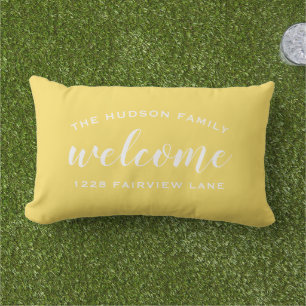 Gelb Schrift Willkommens-Monogramm-Veranda Kissen Für Draußen