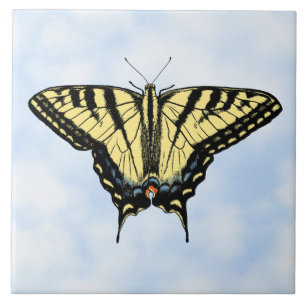 Gelb-Schwalbenschwanz-Schmetterling auf blauem Him Fliese