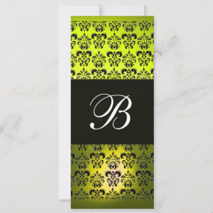 GELB  SCHWARZ  DAMAST MONOGRAMM ,weiß Einladung