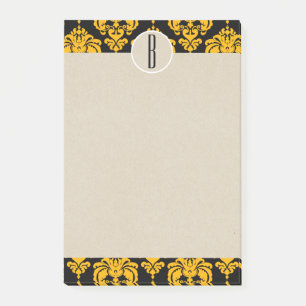 Gelb Schwarz Glam Damast Kraft Monogramm Initiale Post-it Klebezettel