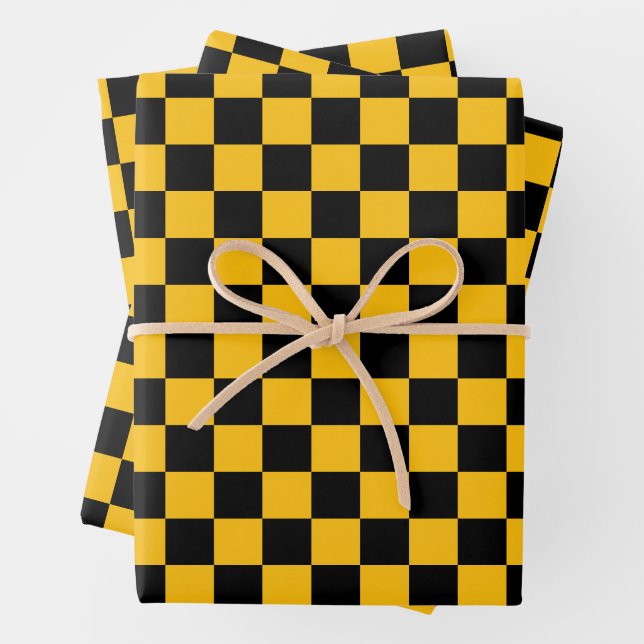 Gelb-schwarz kariert geschenkpapier set (Beispiel)