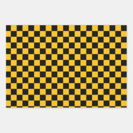 Gelb-schwarz kariert geschenkpapier set