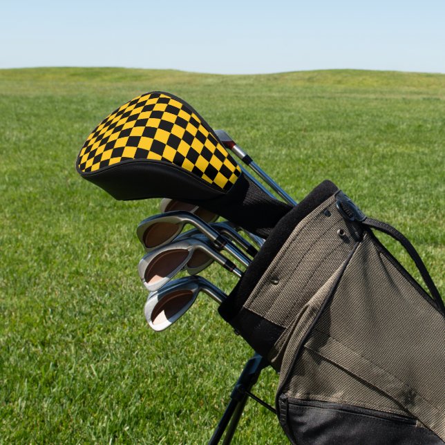 Gelb-schwarz karierter Druck Golf Headcover (In SItu)