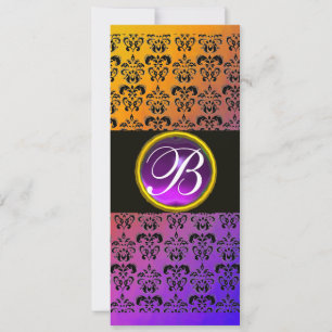 GELB SCHWARZ PURPUR DAMAST AMETHYST MONOGRAMM EINLADUNG