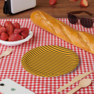 Gelb Schwarz Retro-Streifenmuster Pappteller