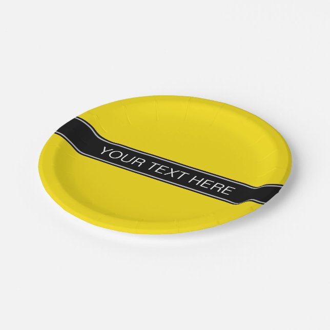 Gelb, schwarz, schwarz, Name monogramm Pappteller (Schrägansicht)