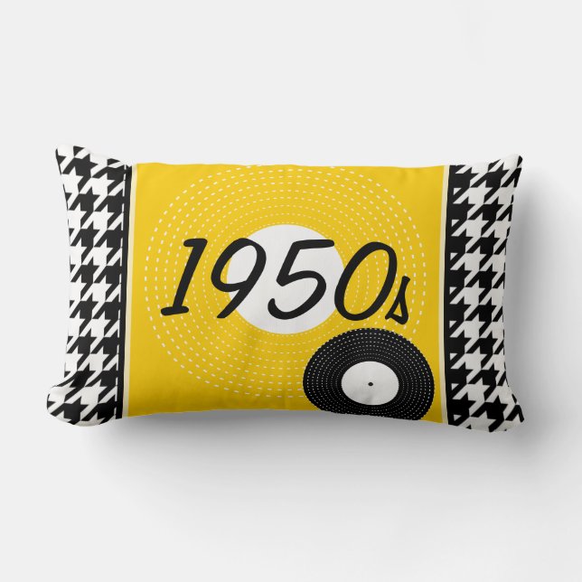 Gelb, schwarz und weiß kariertThema der 50er Jahre Lendenkissen (Vorderseite)