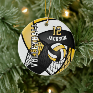 Gelb, Schwarz und Weiß personalisieren Volleyball Keramik Ornament