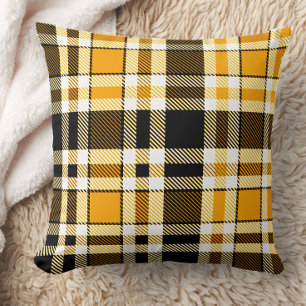 Gelb Schwarz Weiß Flanell Karomuster Design Kissen