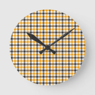 Gelb Schwarz Weiß Gingham Karo Runde Wanduhr