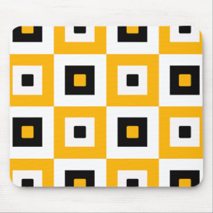 Gelb Schwarz Weiß Karierte Quadrate Muster Mousepad