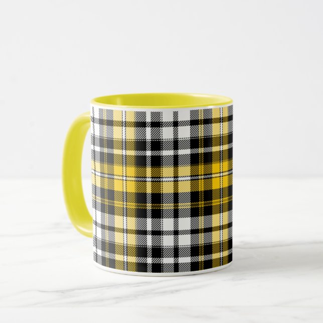 Gelb Schwarz Weiß Kariertes Tartan Muster Design  Tasse (Vorderseite Links)