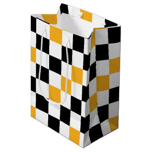 Gelb Schwarz Weiß Karomuster Design  Mittlere Geschenktüte