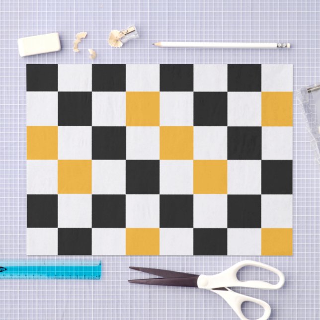 Gelb Schwarz Weiß Karomuster Design  Seidenpapier (Handwerk)