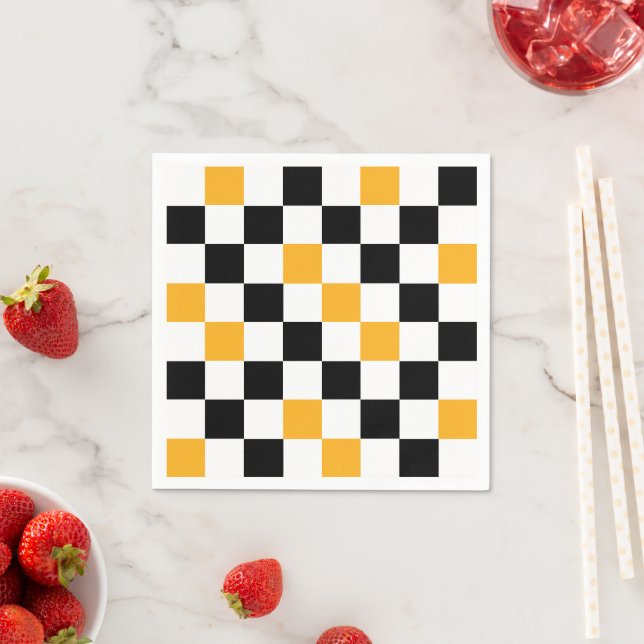 Gelb Schwarz Weiß Karomuster Design  Serviette (Beispiel)