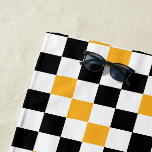 Gelb Schwarz Weiß Karomuster Design Strandtuch