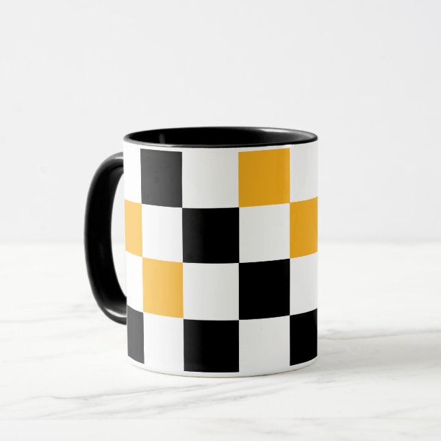 Gelb Schwarz Weiß Karomuster Design  Tasse (Vorderseite Links)