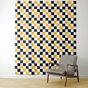 Gelb Schwarz Weiß Karomuster Design  Wandteppich