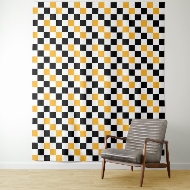 Gelb Schwarz Weiß Karomuster Design  Wandteppich (Beispiel)