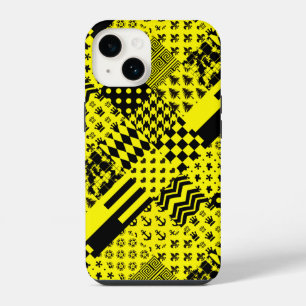 Gelb-schwarze gemischte Muster-Patchwork-Design iPhone 14 Hülle