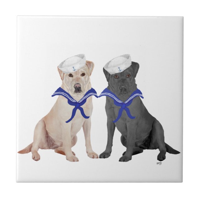 Gelb & Schwarze Labrador Retriever Fliese (Vorderseite)