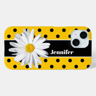 Gelb, schwarze Polka Dots, Daisy Blume iPhone Case