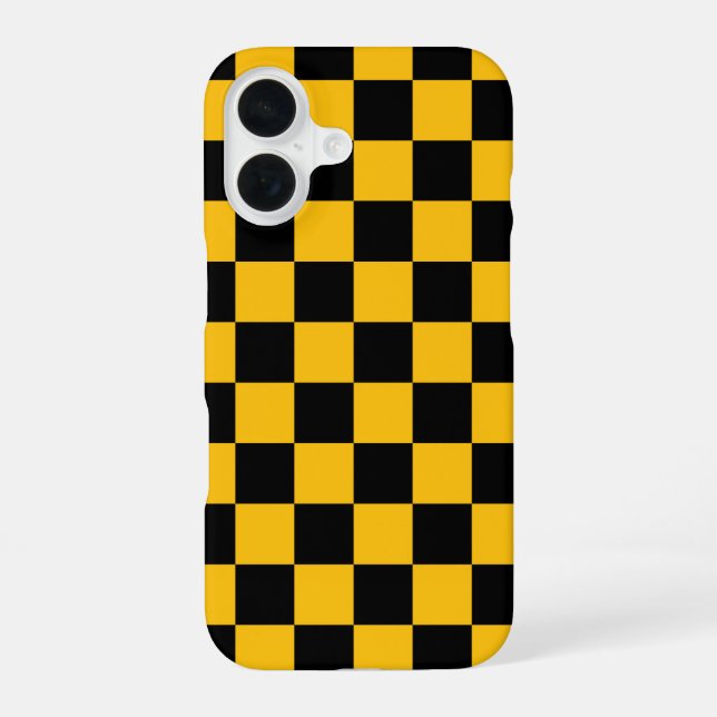 Gelb-schwarzer Karodruck iPhone 16 Hülle (Rückseite)