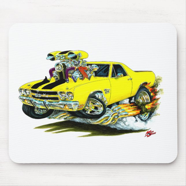 Gelb-Schwarzer LKW 1970 EL Camino Mousepad (Vorne)