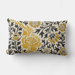 Gelb-schwarzes Blumendesign im Vintage-Stil Lendenkissen