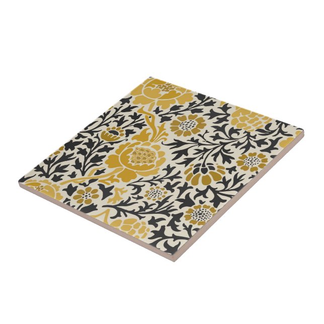 Gelb-schwarzes Blumenmuster im Vintage-Stil Fliese (Seite)