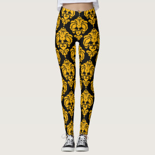 Gelb-schwarzes Damast-Chic-Muster in moderner Eleg Leggings