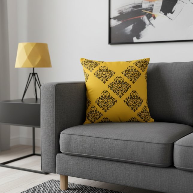 Gelb-schwarzes dekoratives Sofakissen Kissen (Yellow and black decorative throw pillow.)