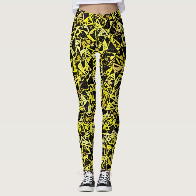 Gelb Schwarzes Dreieckmuster Leggings (Vorderseite)