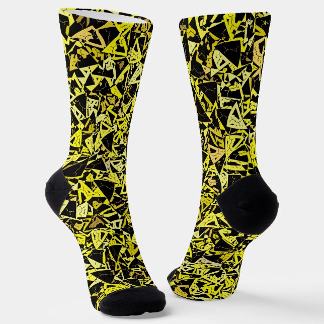 Gelb Schwarzes Dreiecksmuster Socken (Gewinkelt)