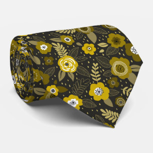 Gelb schwarzes elegantes Ditsy-Blumenmuster Krawatte