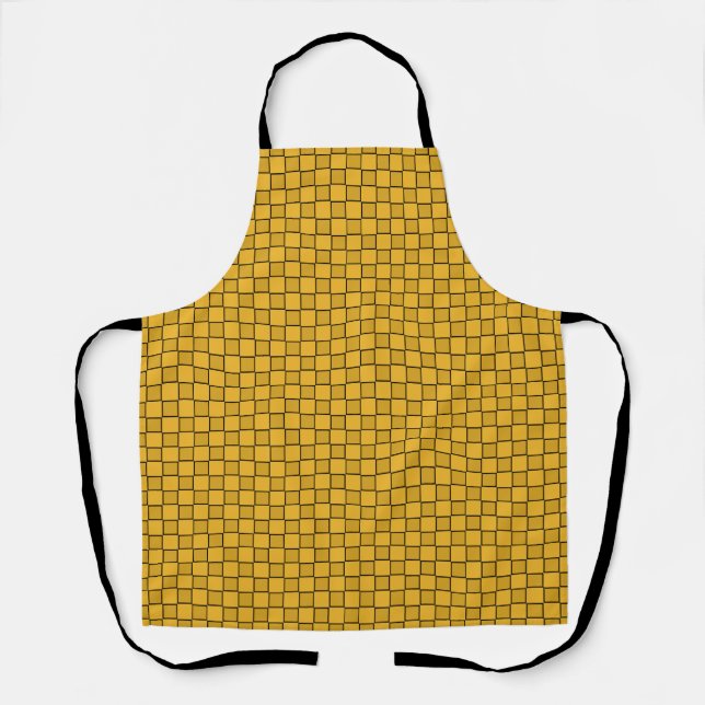 Gelb-schwarzes Gingham-Karo-Muster Schürze (Vorderseite)