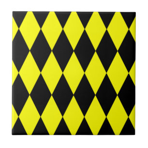 Gelb Schwarzes Harlekin-Diamanten-Schachbrett-Desi Fliese
